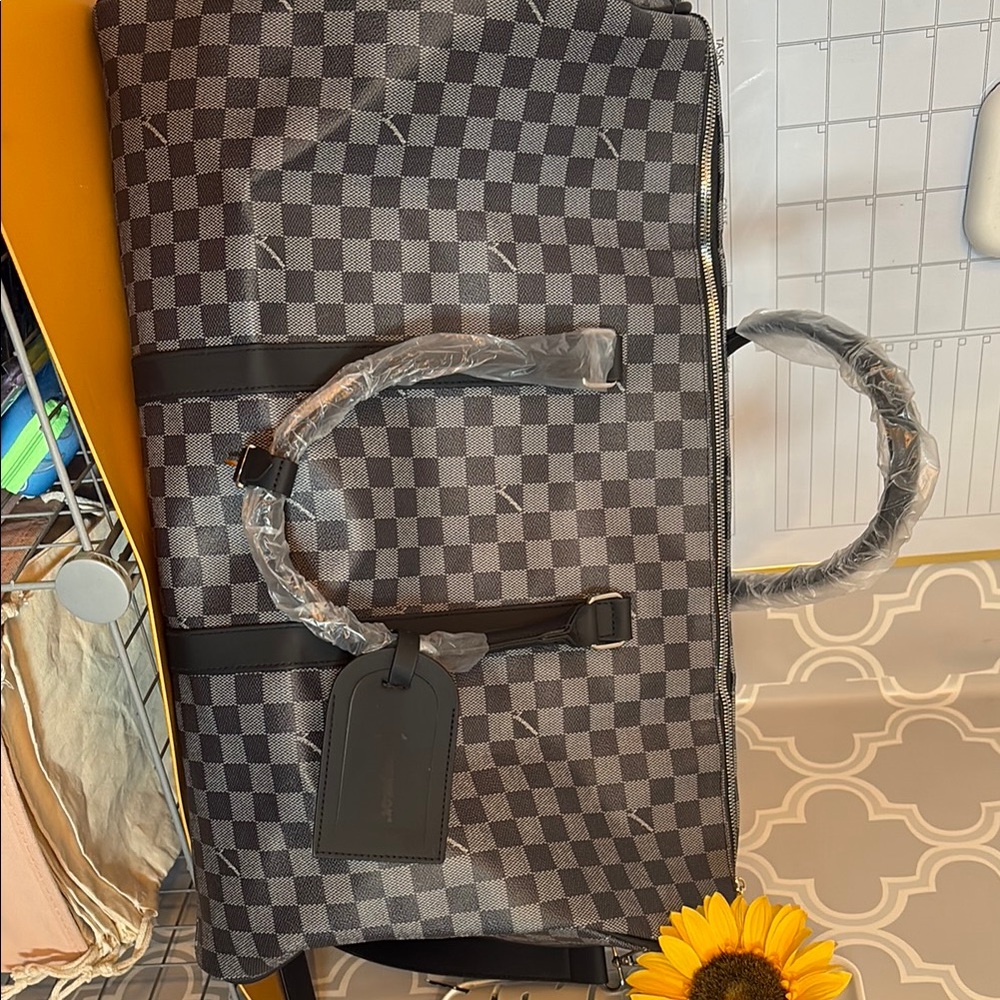 Checkered Gray Travel Bag